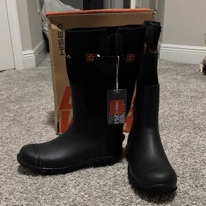 HISEA Women's Black Waterproof Winter Rain Boots